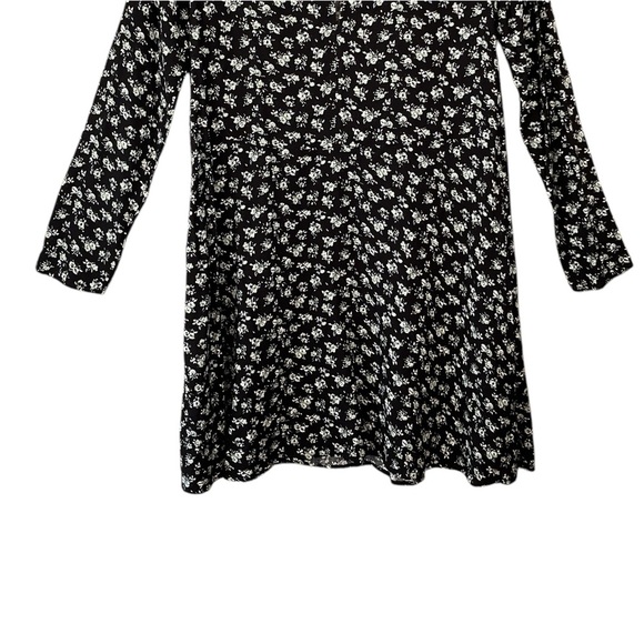 H&M Long Sleeve Mini A-line Black Floral Sundress sze 8 - Picture 8 of 12